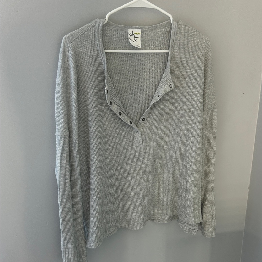 aerie Light Gray Waffle Henley Pullover